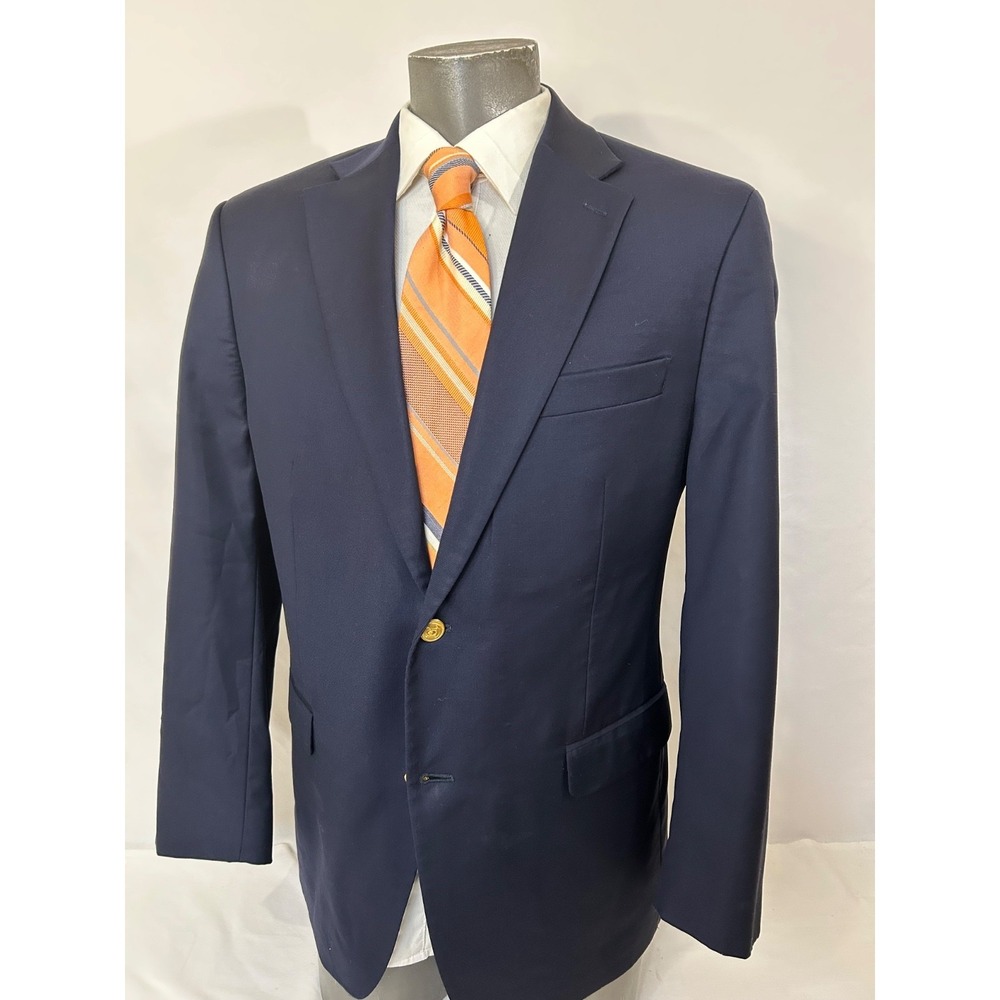 Lauren Ralph Lauren Solid Blue Wool Monogram‎ Button Blazer Size 42R